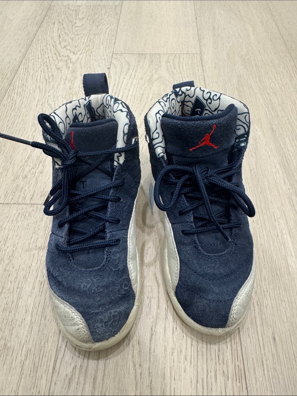 Jordan Kids Navy Suede High-Top Sneakers with Red Jumpman